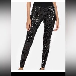 Express Black High Rise Sequin Leggings Size Small Clubwear Stretch Cute!